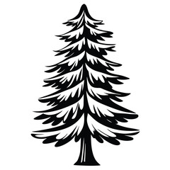 Fototapeta premium The stylized showcases a striking coniferous tree rendered in solid black on white