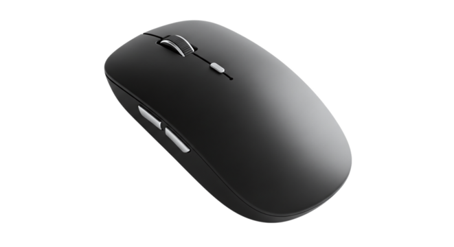 Sleek and modern wireless computer mouse isolated on transparent background, perfect for office work, gaming, or everyday use with its ergonomic design