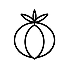 Outline drawing of a stylized tomato silhouette
