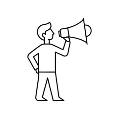 Man holding megaphone outline illustration silhouette