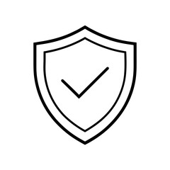 Shield with a check mark in black outline silhouette