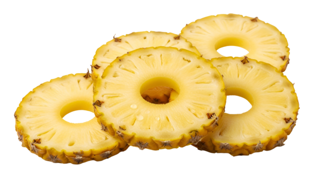Sliced Pineapple Rings on Black Background Fresh Tropical Fruit image