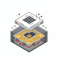An intricate isometric illustration showcasing the internal components and data flow within a modern computing system or server infrastructure, highlighting advanced technology and processing.