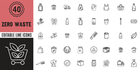 Environmental protection linear icon pack. Features recycle, clean energy, plastic-free, eco products, green earth, and sustainability concepts. Perfect for eco brand and awareness campaigns. Editable