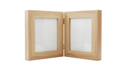 Wooden Double Photo Frame Displaying Empty White Space for Memories Isolated on Transparent Background