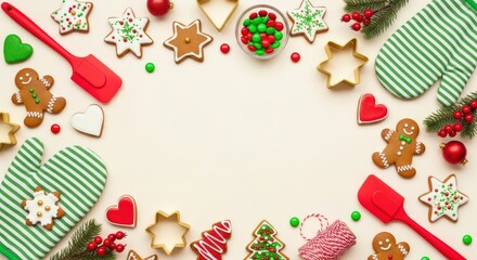 Christmas cookies baking flat lay
