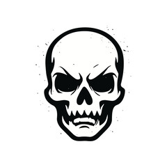 Scary, Angry skull face icon logo flat vector design