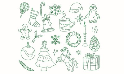 Christmas and New Year green collection of  holiday elements