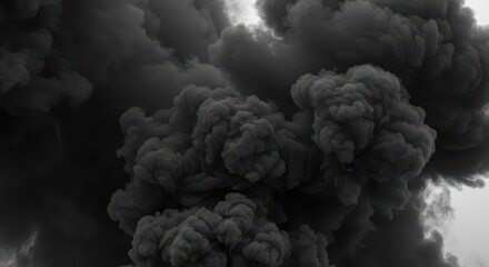 Thick, noxious black smoke billows upward, totally obscuring the sky and creating an apocalyptic, polluted atmosphere ,abstract, factory, apocalyptic