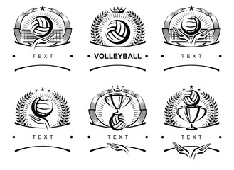 Volleyball labels and icon set. Collection icons volleyball. Vector