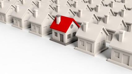 House models with one standing out isolated on white background