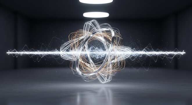 Abstract Futuristic Atom Core with Energy Wave