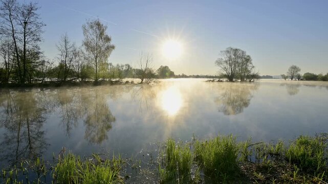Altm&uuml;hlsee, Sonnenaufgang, Fr&uuml;hling, Muhr am See, Gunzenhausen, Fr&auml;nkische Seenplatte, Mittelfranken, Bayern, Deutschland