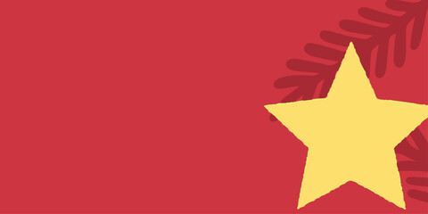A vector illustration of a golden star with a red ribbon on white and a red star icon on black, with a paper origami design concept for a Christmas greeting card symbol