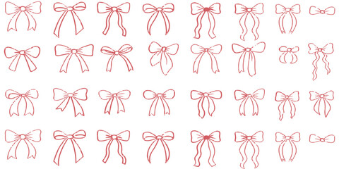 Vector illustration of a set of women silhouettes and pink and white symbols for Valentine's Day design, including heart, ribbon, and bow shapes