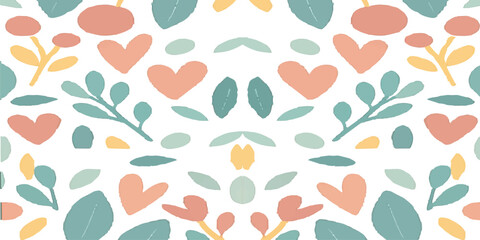 Romantic pink floral seamless vector pattern with hearts for Valentine's Day wallpaper design