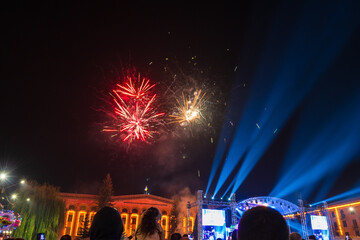 Amazing firework explosion in the night sky 	