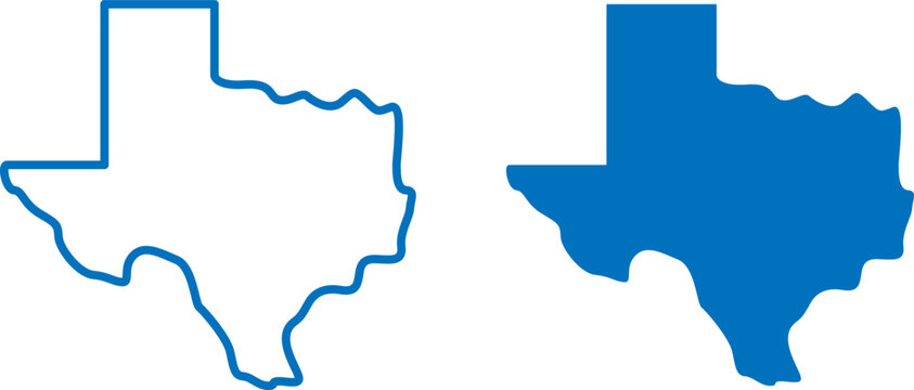 Outline and filled blue map of the state of texas