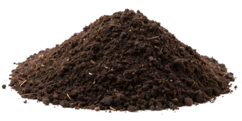 Pile of dark brown soil isolated on transparent background, ideal for gardening and landscaping