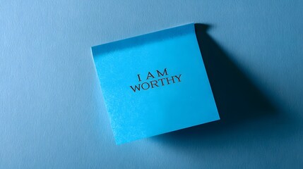 Sleek Blue Sticky Note Displaying Affirmative Message as a Symbol of Self-Respect and Personal Empowerment in Artistic Minimalism