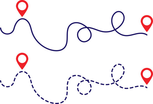 Two winding routes marked by red location pins