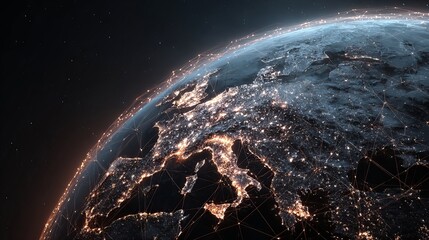 Stunning global network of light connecting continents in a vibrant digital world from space