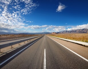 Naklejka premium empty highway stretches under a vibrant blue sky