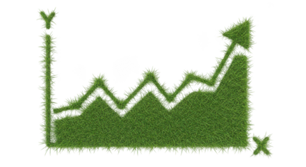 Grassy Green Upward Growth Graph Isolated on White Background, Eco Business Concept, Sustainable Success Chart, PNG Illustration