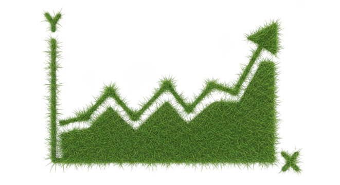 Grassy Green Upward Growth Graph Isolated on White Background, Eco Business Concept, Sustainable Success Chart, PNG Illustration