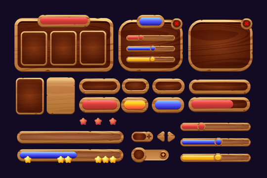 Wooden Game UI Kit Vector Illustration