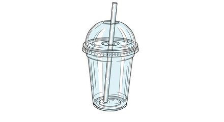 Empty, clear disposable plastic cup with a dome lid and a straw, perfect for cold beverages like iced coffee, smoothies, or bubble tea, depicted as a clean vector.