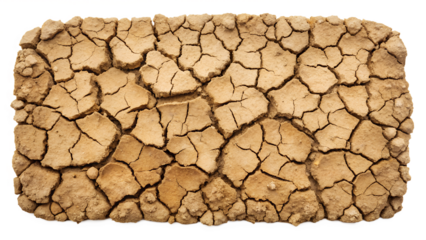 Dry cracked earth isolated on transparent background, representing drought, climate change, and desertification