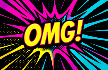 Colorful comic book explosion with omg text in retro style