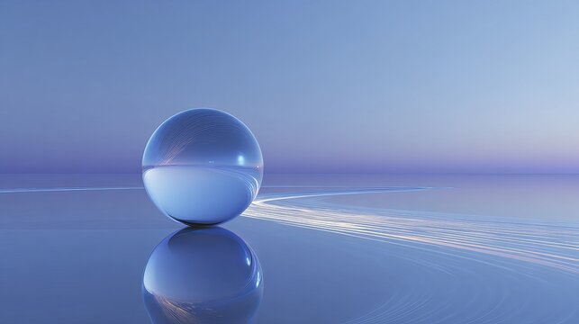 Stunning abstract sphere reflecting dynamic light trails across a serene, futuristic digital landscape, evoking innovation and modern elegance