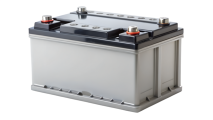 Car battery isolated on transparent background, providing power for starting and electrical systems