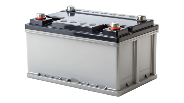 Car battery isolated on transparent background, providing power for starting and electrical systems