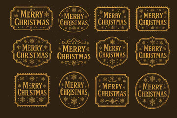 Obraz premium Vintage merry christmas labels collection with ornate decorative frames and festive typography