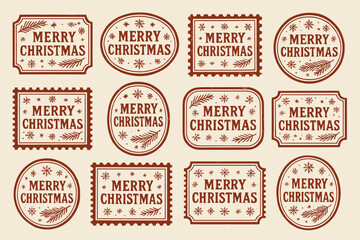 Vintage christmas labels collection featuring merry christmas greetings and festive elements