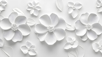 Delicate white embossed floral pattern with soft shadows creating a beautiful and elegant background texture