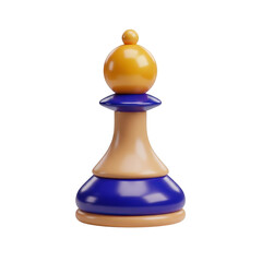3d icon of elegant chess bishop piece in blue and gold isolated on transparent background, a strategic game element
