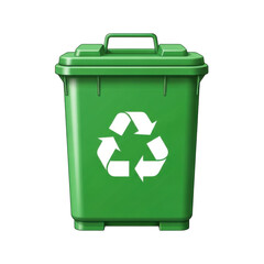 3d green recycling bin isolated on transparent background, symbolizing waste management and sustainability