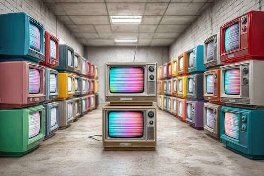 Retro Colorful TVs in Vintage Room