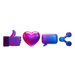 3d social media engagement icons isolated on transparent background, representing like, love, comment, and share