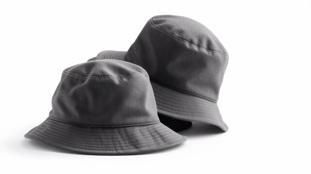 Gray bucket hats stacked together