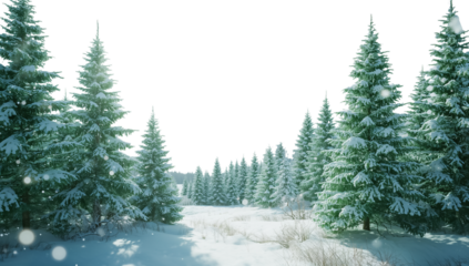 stunning winter snowy forest, isolated on transparent background
