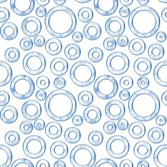 Seamless abstract geometric pattern. Background in blue, white. Illustration. Lines, rings, strokes, circles. Design for textile fabrics, wrapping paper, background, wallpaper, cover.