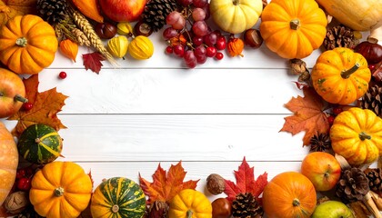 Autumn Harvest Bounty - A Festive Frame of Pumpkins and Leaves.