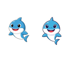 Naklejka premium Blue Baby shark cute shark, baby shark, cartoon shark, kids illustration, adorable shark, smiling shark, blue shark 
