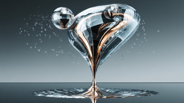 Two fluid glass figures merge into a heart on a mirrored surface. An aesthetic of movement, symmetry, and emotional intimacy.