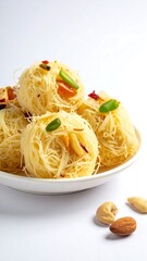 Delicious Indian Sweet Dish - Fine Vermicelli Nest with Dry Fruits.